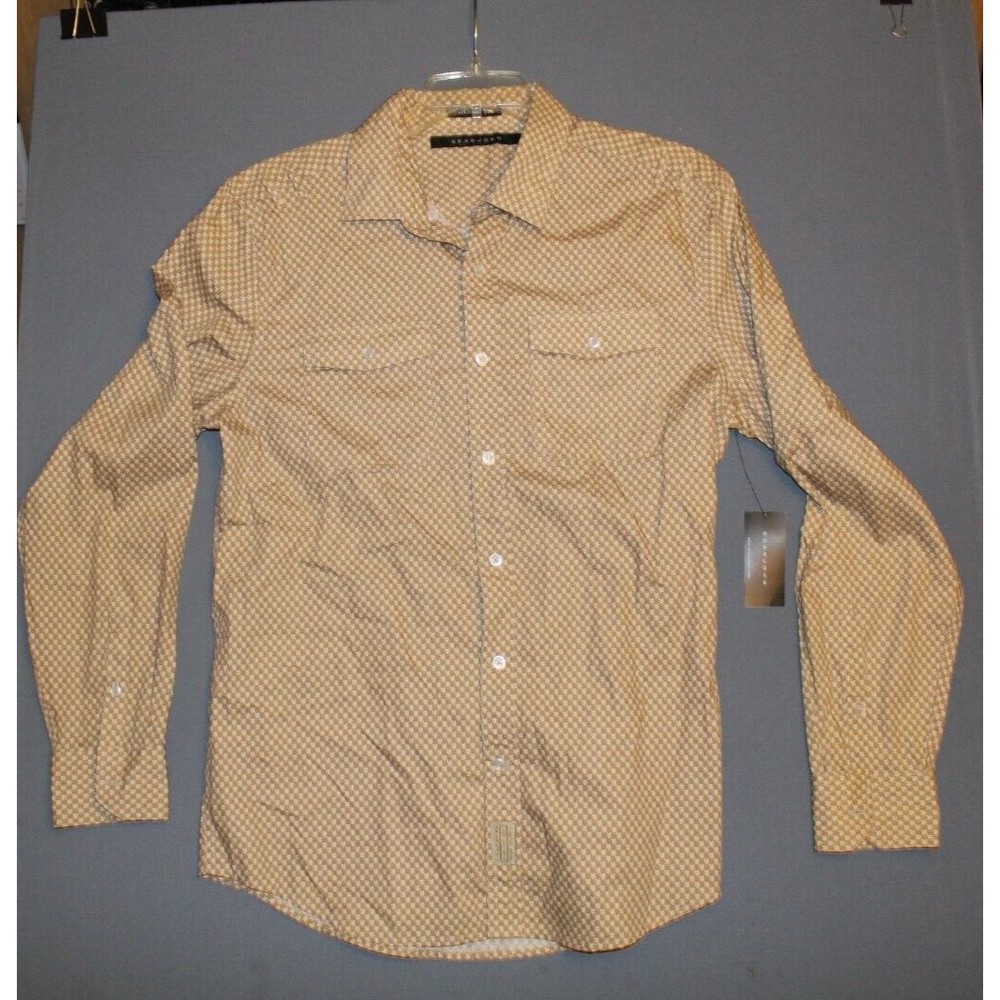 Sean John Shirt new with tags Men’s Tailored Fit Button Front XL beige w/ design